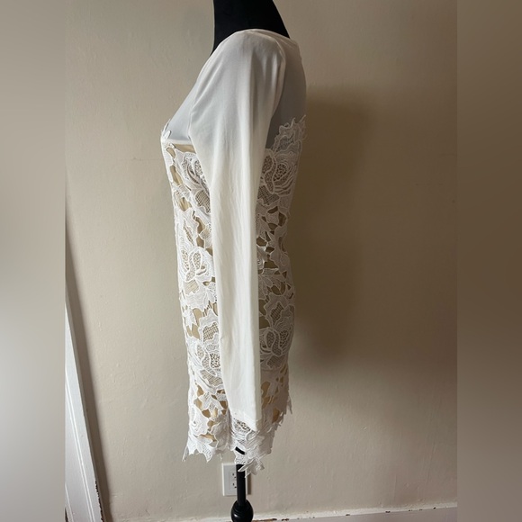 Love-cat lace/sheer mesh combo, off white dress, gold back zip, size L, like new - Picture 4 of 8